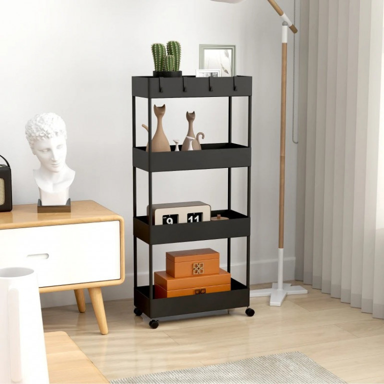 Kuchyňský pojízdný regál se 4 úrovněmi | černý