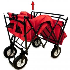 Zahradní přepravní vozík skládací se stříškou a taškou černý / červený č.3
