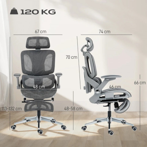 Ergonomická kancelářská židle s vysokým síťovaným opěradlem | šedá č.3