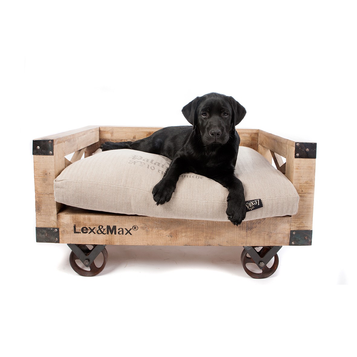 Goleto Luxusní dřevěná pohovka na kolečkách pro psa Lex & Max 90 x 65 cm | retro styl