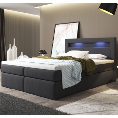 Postel Box Spring Memphis s úložným prostorem a LED osvětlením 140 x 200 cm | tmavě šedá