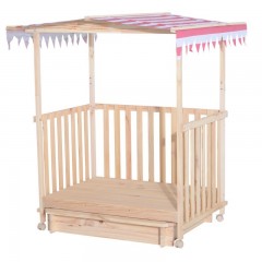 Dětské dřevěné pískoviště se stříškou a krytou verandou růžová/bílá č.2