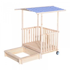 Dětské dřevěné pískoviště se stříškou a krytou verandou modrá/bílá č.1