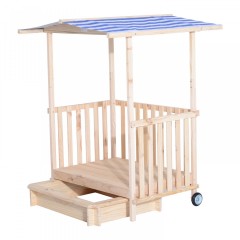 Dětské dřevěné pískoviště se stříškou a krytou verandou modrá/bílá č.3