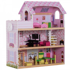 Dřevěný 3 patrový domeček pro panenky s nábytkem č.1