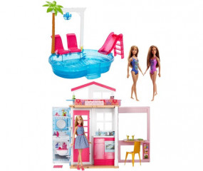 Mattel Barbie Dům 2v1 s bazénem + 3 panenky č.1