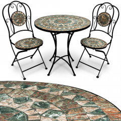 Zahradní mozaikový set Malaga | kulatý stůl + 2 skládací židle č.1