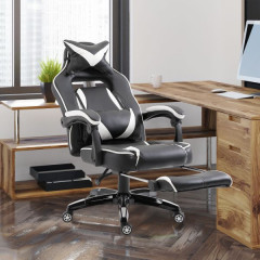 Luxusní polohovatelná kancelářská / herní židle s podnožkou Prince | černá - bílá č.1