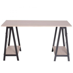 Pracovní stůl 140 x 60 x 75 cm | černý + přírodní dřevo