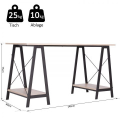 Pracovní stůl 140 x 60 x 75 cm | černý + přírodní dřevo č.2