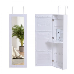 Nástěnná šperkovnice se zrcadlem a 2 háčky | bílá č.1