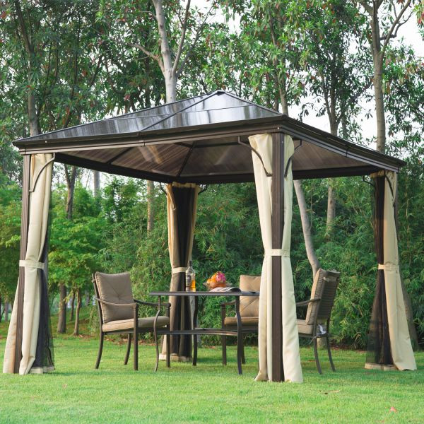 Goleto Luxusní zahradní altán s polykarbonátovou střechou 3 x 3 m | béžový