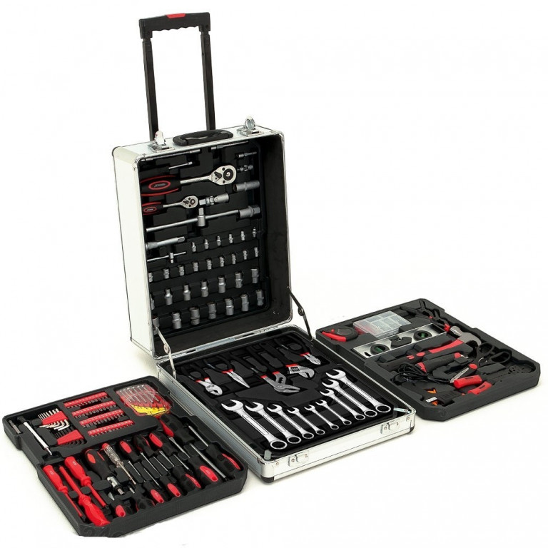 Kufr s nářadím na kolečkách 899 dílů | stříbrný