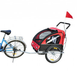 Přívěsný vozík za kolo pro 2 děti jogger 2v1 červeno-černý č.2