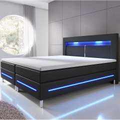 Postel Box Spring Norfolk s LED osvětlením 140 x 200 cm | černá