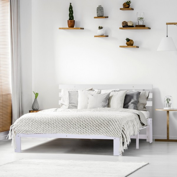 Goleto Dřevěná postel z masivní borovice 160 x 200 cm | bílá