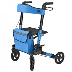 Čtyřkolové modré chodítko pro seniory Rollator