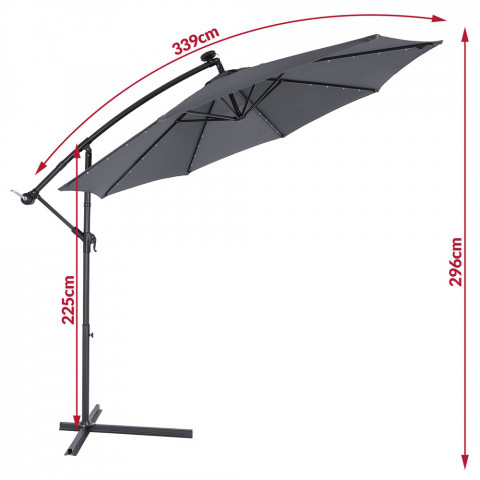 Zahradní slunečník s LED osvětlením a boční nohou Ø 330 cm | šedý č.6