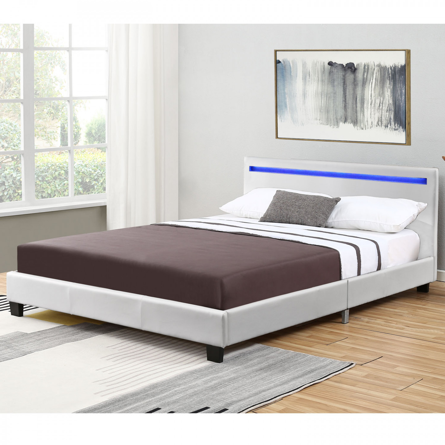 Goleto Čalouněná postel Verona 120 x 200 cm s LED osvětlením | bílá