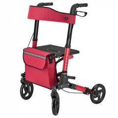 Čtyřkolové červené chodítko pro seniory Rollator