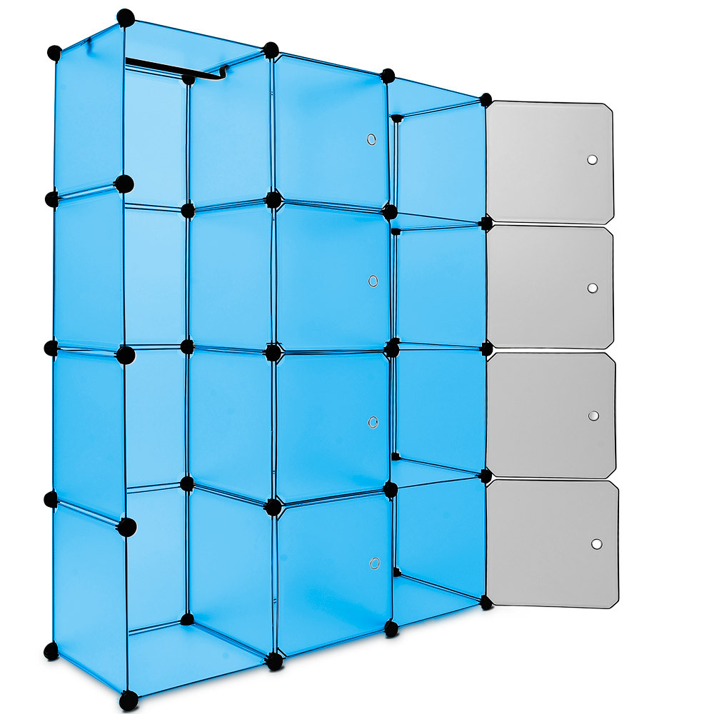 Goleto Variabilní regálový systém na boty modrý 115 cm x 37 cm x 150 cm | 12 boxů