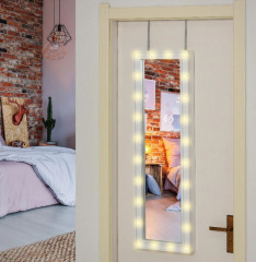 Nástěnná LED šperkovnice se zrcadlem a 2 háčky | bílá č.3