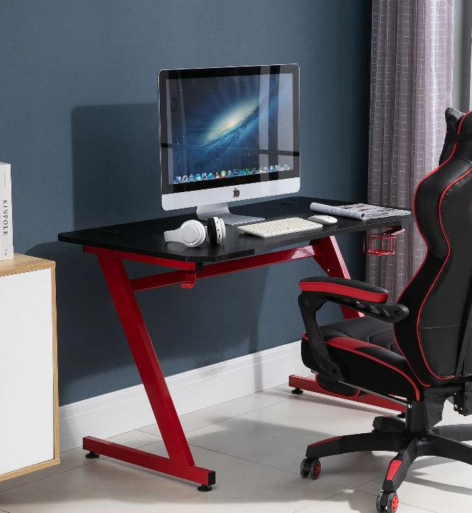 Herní počítačový stůl s držákem na nápoje | černá + červená