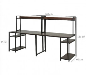Pracovní stůl se dvěma pracovišti 240 x 60 x135 cm | hnědá + černá č.3