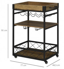 Pojízdný servírovací vozík se stojanem na víno | hnědo-černý č.3