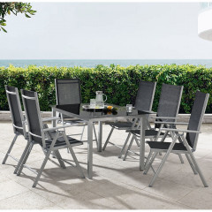Zahradní hliníková sestava Milano | stůl + 6 židlí stříbrno-šedá č.1