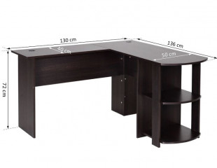 Rohový počítačový stůl Fabian 136 x 130 x 72 cm | tmavě hnědý č.3