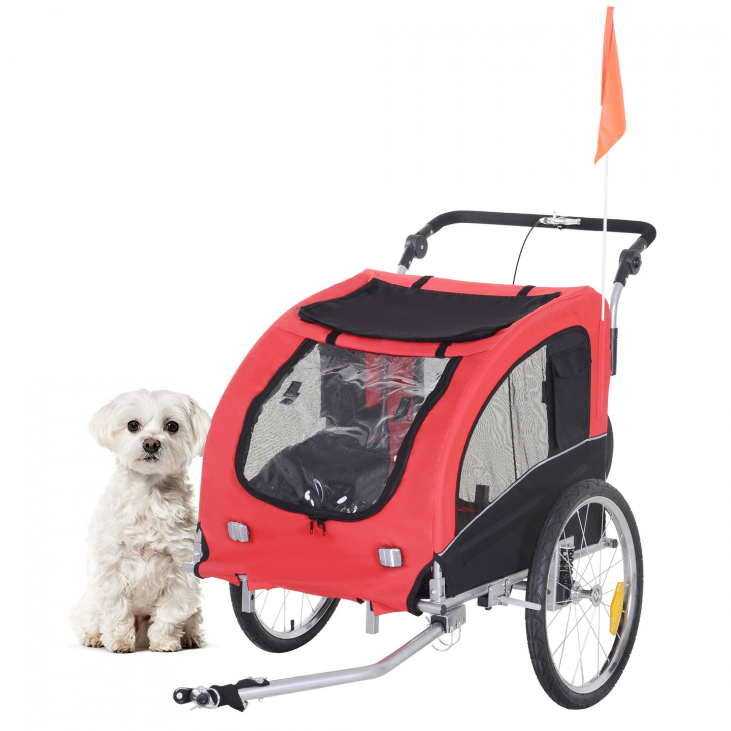 Přívěsný vozík za kolo pro psa 2v1 červeno-černý