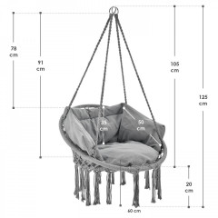 Závěsné houpací křeslo s polštářem | světle šedé č.3