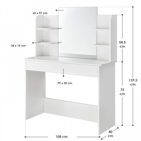Originální toaletní stolek se zrcadlem Bella | bílý č.5