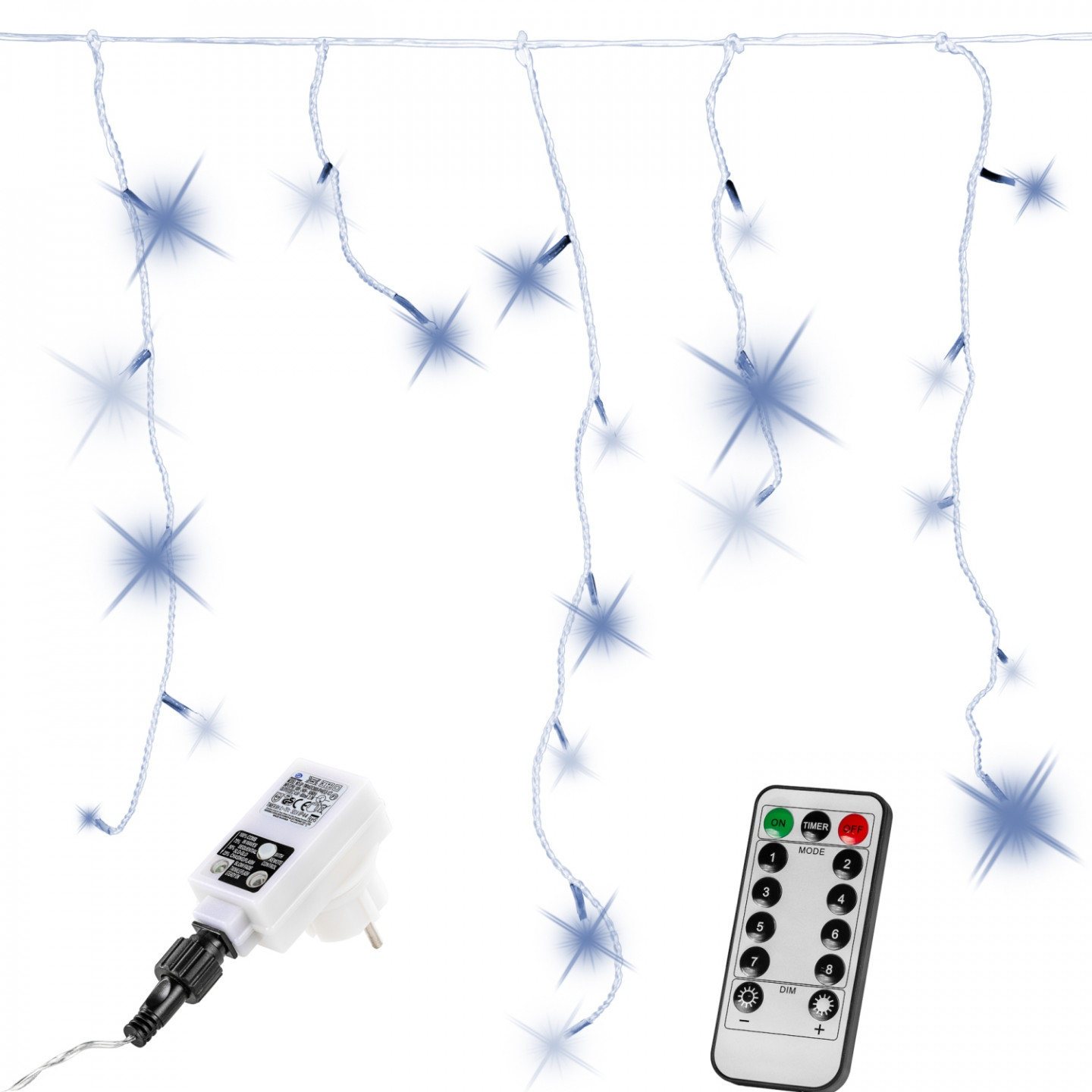 Goleto Vánoční LED řetěz déšť 5 m včetně dálkového ovládání | studená bílá 200 LED