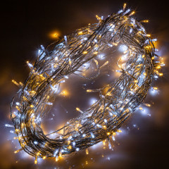 Vánoční LED osvětlení 10 m 100 LED studená + teplá bílá | zelený kabel č.2