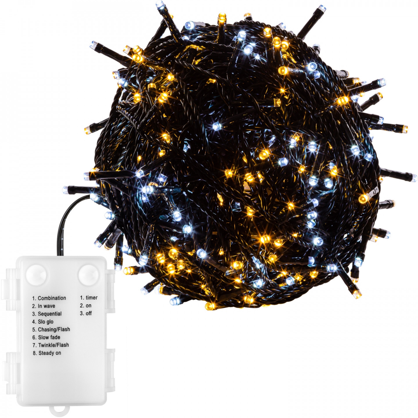 Goleto Vánoční LED osvětlení 10 m 100 LED studená + teplá bílá | zelený kabel