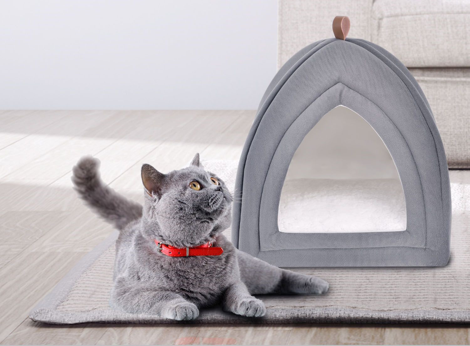 Goleto Pelíšek pro kočky Gismo 36 x 36 x 38 cm | světle šedý