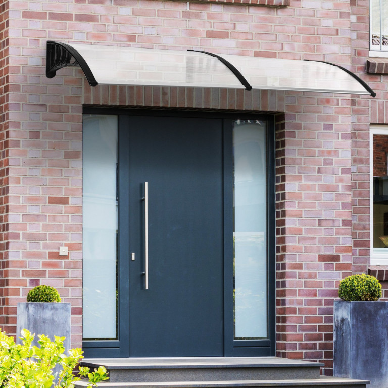 Vchodový polykarbonátový přístřešek 195 x 80 x 23 cm | transparentní - černý