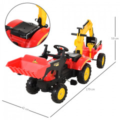 Šlapací traktor s nakladačem, přívěsem a lžící | červeno-žlutý č.3