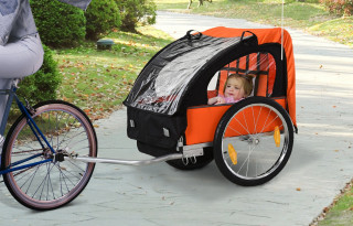 Přívěsný dětský vozík za kolo pro 2 děti Jogger | černá/oranžová č.2