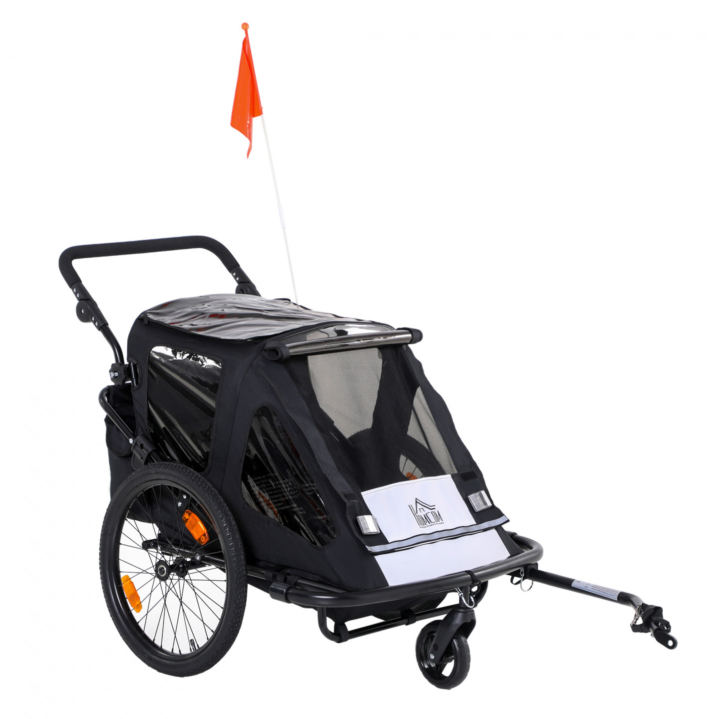 Goleto Přívěsný dětský vozík za kolo pro 2 děti 2v1 | černý