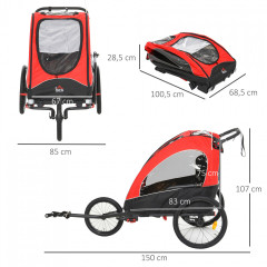 Přívěsný dětský vozík za kolo pro 2 děti 3v1 | černý + červený č.3