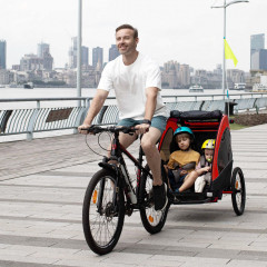 Přívěsný dětský vozík za kolo pro 2 děti 3v1 | černý + červený č.2
