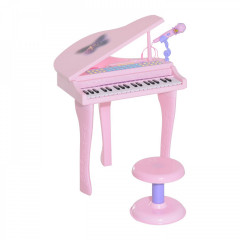 Dětské piano s mikrofonem a taburetem | růžové č.1