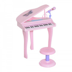 Dětské piano s mikrofonem a taburetem | růžové