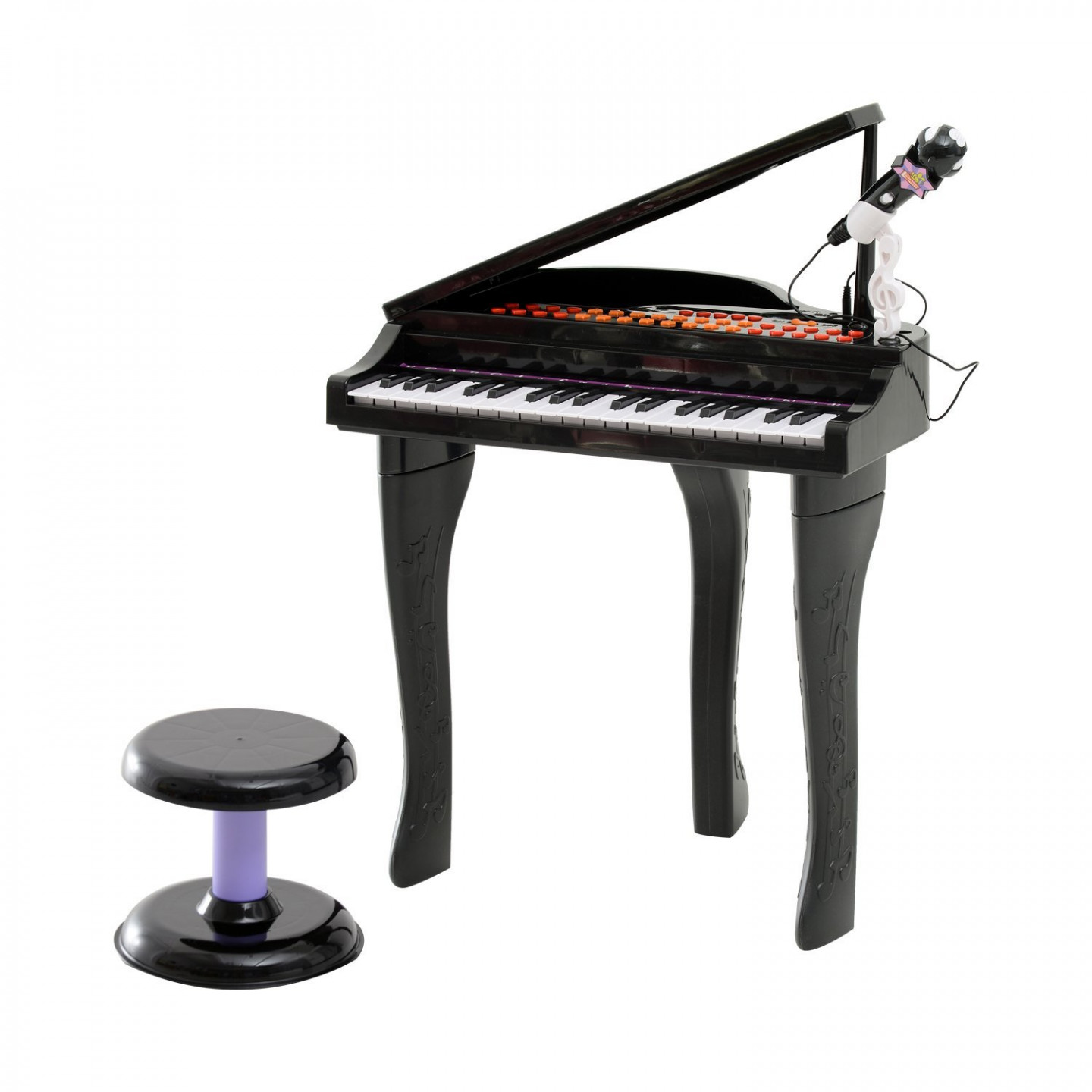 Goleto Dětské piano s mikrofonem a taburetem | černé