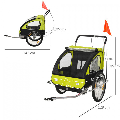 Přívěsný vozík za kolo pro 2 děti Jogger 2v1 | zeleno - černý č.3