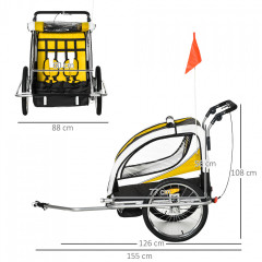 Přívěsný dětský vozík za kolo pro 2 děti jogger | žluto-černý č.2