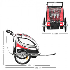 Přívěsný dětský vozík za kolo pro 2 děti jogger | červeno-černo-bílý č.3